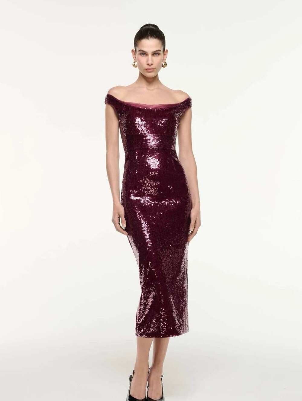 Roland Mouret OFF SHOULDER SEQUIN MIDI DRESS